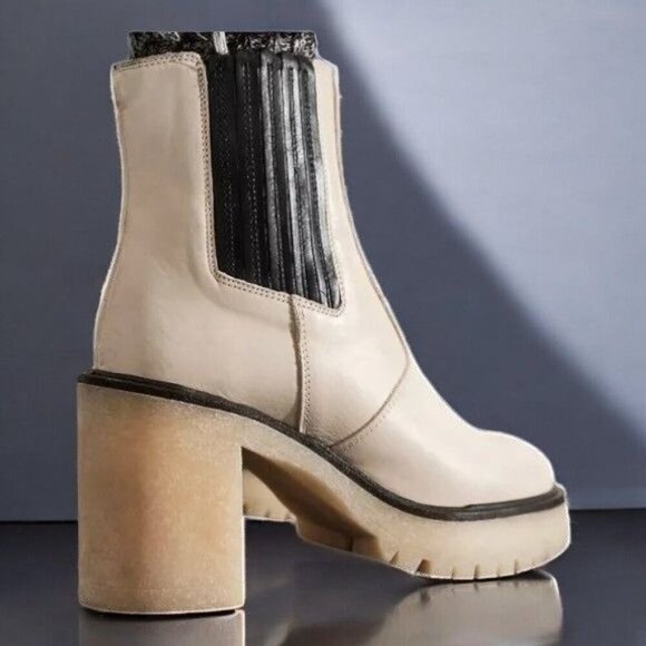 Free People Womens White James Chelsea Boot Chunky Heel NEW 9.5 / 39.5 MSRP $188 - Picture 5 of 12